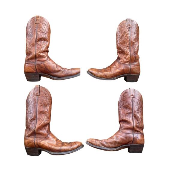 Vtg Justin 1879 Style 1651 Marbled Deerlite Cowboy Boots Mens 9 D Brown Western